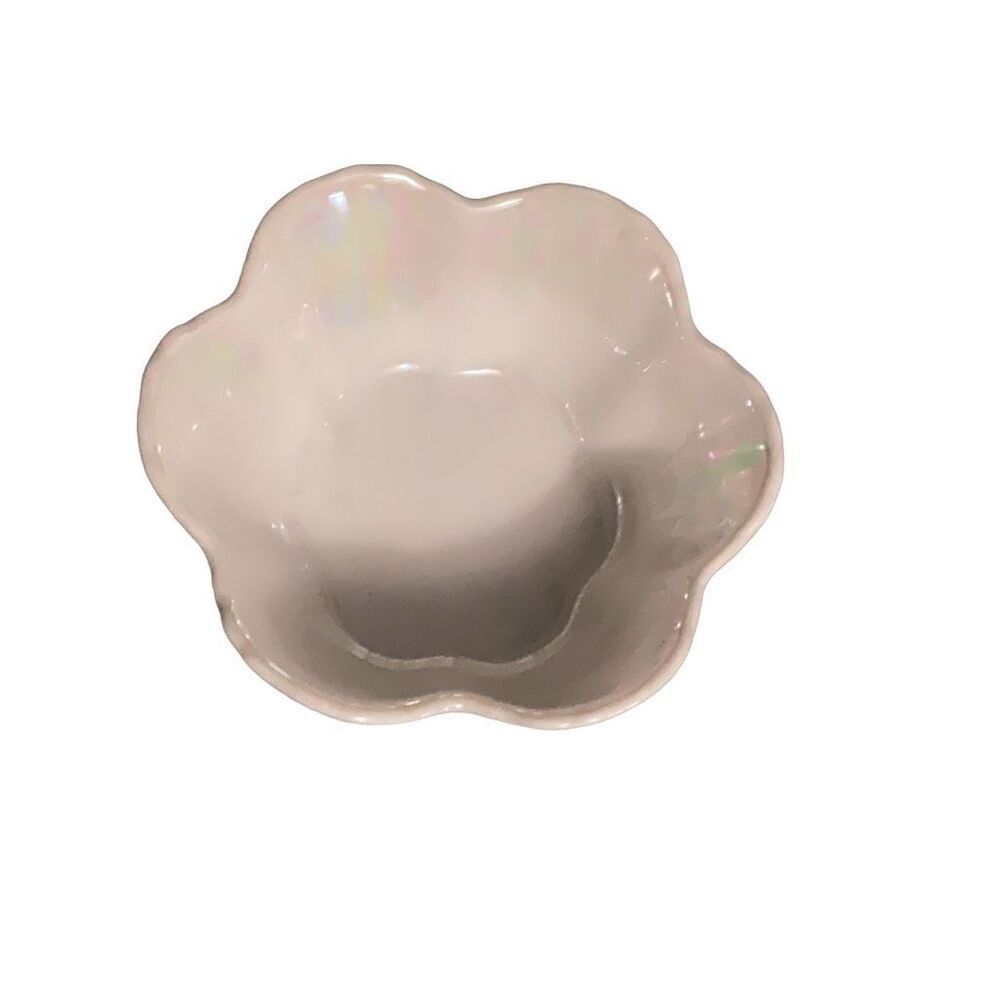 Vintage Scalloped Floral Pottery Catch All Porcelain Irridescent Catch Bowl 1983
